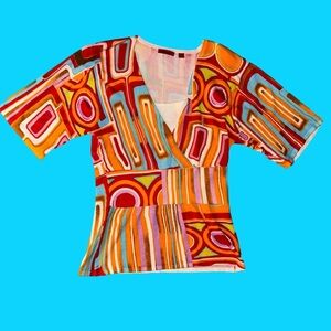 Women’s bright tunic style, graphic, modern art look, knit top by Venini